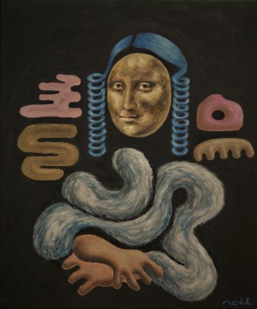 Картина под названием "The Girl with the B…" - Noël Van Hoof, Подлинное произведение искусства, Масло