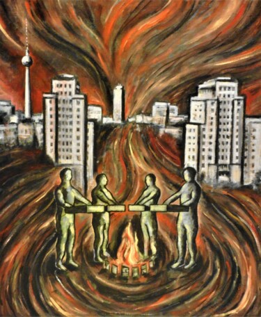 Malerei mit dem Titel "Kraftwerk in Berlin…" von Noël Van Hoof, Original-Kunstwerk, Öl