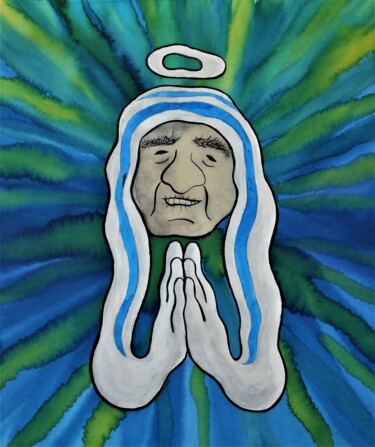 Schilderij getiteld "Mother Teresa" door Noël Van Hoof, Origineel Kunstwerk, Aquarel