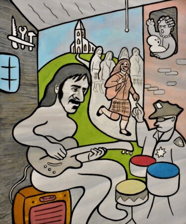 Pittura intitolato "Frank Zappa – “Joe'…" da Noël Van Hoof, Opera d'arte originale, Acquarello