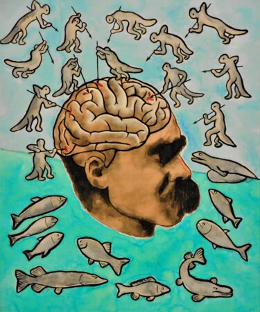 Schilderij getiteld "Friedrich Nietzsche…" door Noël Van Hoof, Origineel Kunstwerk, Aquarel