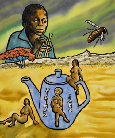 Malerei mit dem Titel "Miles Davis – Fille…" von Noël Van Hoof, Original-Kunstwerk, Aquarell