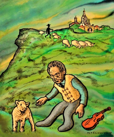 Картина под названием "Itzhak Perlman / Br…" - Noël Van Hoof, Подлинное произведение искусства, Акварель