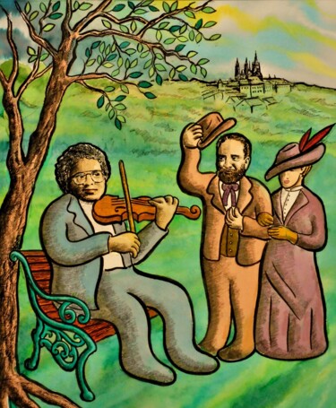 Pintura titulada "Itzhak Perlman play…" por Noël Van Hoof, Obra de arte original, Acuarela