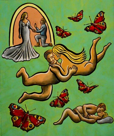 Pittura intitolato "The Meaning of Love…" da Noël Van Hoof, Opera d'arte originale, Acquarello