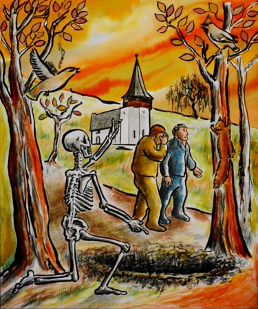 Картина под названием "Death is waiting fo…" - Noël Van Hoof, Подлинное произведение искусства, Акварель