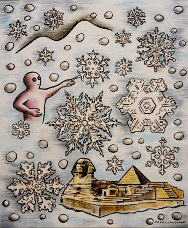 Malerei mit dem Titel "Falling Snowflakes…" von Noël Van Hoof, Original-Kunstwerk, Aquarell
