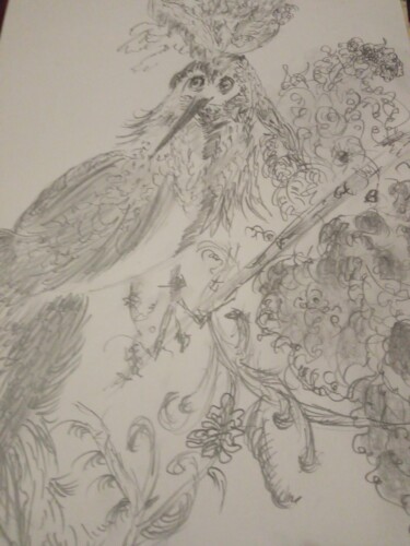 Drawing titled "Oiseau imaginé" by Noemí Escalante, Original Artwork, Pencil