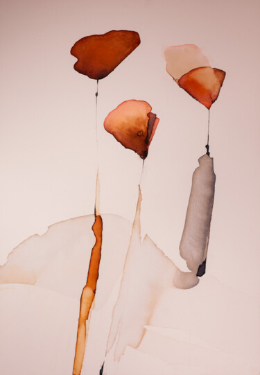 绘画 标题为“3 Fleurs” 由Noémie Pons, 原创艺术品, 墨 安装在木质担架架上
