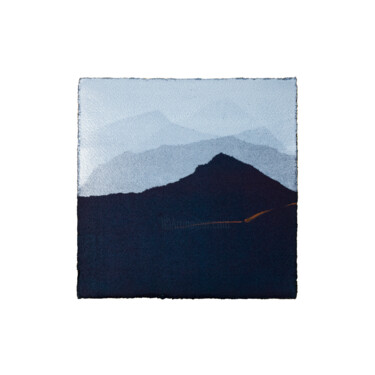 Printmaking titled "Les Montagnes Bleue…" by Noémie Pons, Original Artwork, Monotype Mounted on Cardboard