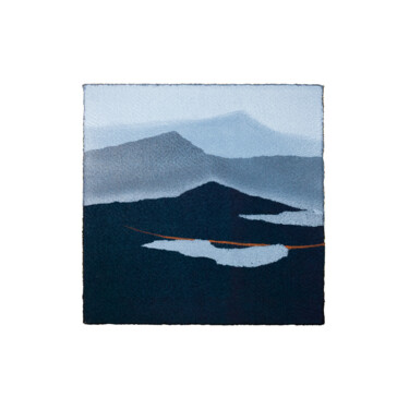 Printmaking titled "Les Montagnes Bleue…" by Noémie Pons, Original Artwork, Monotype Mounted on Cardboard