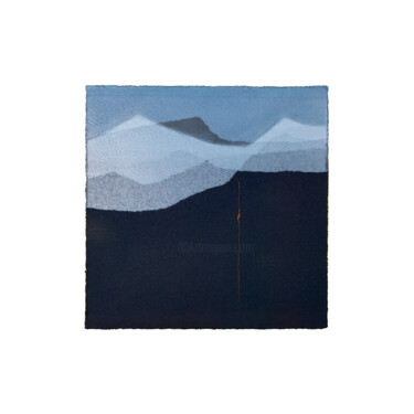 Gravures & estampes intitulée "Les Montagnes Bleue…" par Noémie Pons, Œuvre d'art originale, Monotype Monté sur Carton