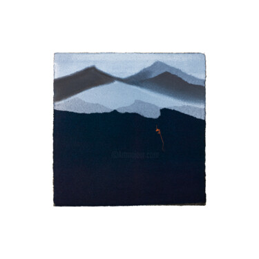 Printmaking titled "Les Montagnes Bleue…" by Noémie Pons, Original Artwork, Monotype Mounted on Cardboard