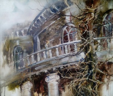 Картина под названием "На балконе" - Irina Nogina, Подлинное произведение искусства, Масло Установлен на Деревянная рама для…