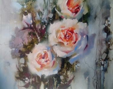 Peinture intitulée "Белые розы" par Irina Nogina, Œuvre d'art originale, Huile Monté sur Châssis en bois