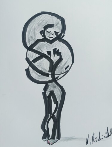 Zeichnungen mit dem Titel "The child who sold…" von Noham Rudisuhli, Original-Kunstwerk, Marker