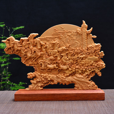 Sculpture titled "Cheval au galop" by Nolan Yang, Original Artwork, Wood