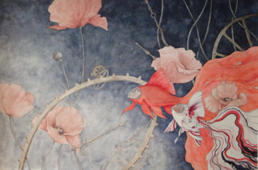 绘画 标题为“Mélancolie” 由Aka, 原创艺术品, 水彩 安装在木板上