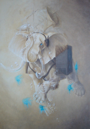 Painting titled "Eléphant effervesce…" by Aka, Original Artwork, Oil