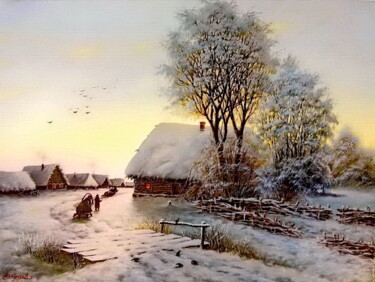 Schilderij getiteld "Зимний вечер" door Iurii Iartsev, Origineel Kunstwerk, Olie