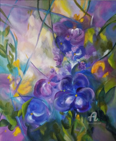 Painting titled ""Violettes"" by Tatiana Le Metayer, Original Artwork, Acrylic Mounted on Wood Stretcher frame