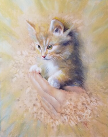 Dibujo titulada "Cat" por Tatiana Le Metayer, Obra de arte original, Pastel