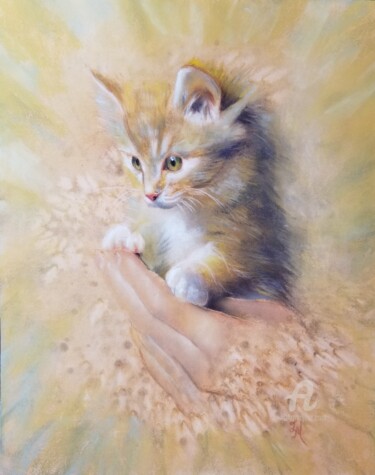 Zeichnungen mit dem Titel "Cat" von Tatiana Le Metayer, Original-Kunstwerk, Pastell