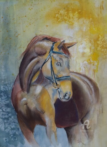 Dibujo titulada "Horse" por Tatiana Le Metayer, Obra de arte original, Acuarela