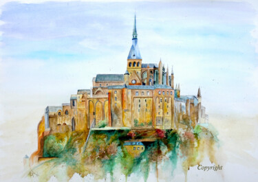 Painting titled "Mont saint michel" by Tatiana Le Metayer, Original Artwork, Pastel