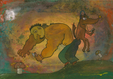 Картина под названием ""Ромик охотится на…" - Денис Александрович, Подлинное произведение искусства, Гуашь