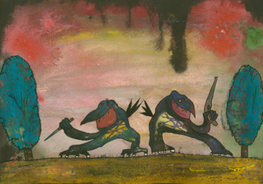 Картина под названием ""Вороны идут на дел…" - Денис Александрович, Подлинное произведение искусства, Гуашь