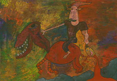 Ζωγραφική με τίτλο ""Всадник Апокалипси…" από Денис Александрович, Αυθεντικά έργα τέχνης, Γκουάς