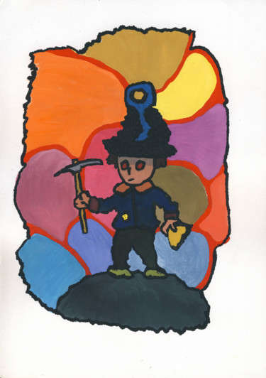 Schilderij getiteld ""Гном-мальчик с клю…" door Denis Aleksandrovich, Origineel Kunstwerk, Gouache