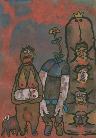 Malerei mit dem Titel ""Дальние родственни…" von Denis Aleksandrovich, Original-Kunstwerk, Gouache