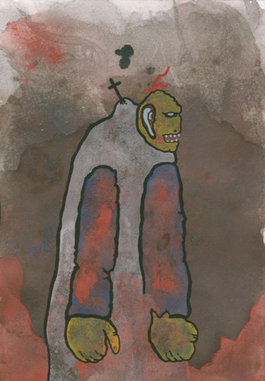 Peinture intitulée ""Он разрывал людей…" par Denis Aleksandrovich, Œuvre d'art originale, Gouache