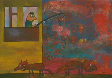 Ζωγραφική με τίτλο ""Охота на котов"" από Денис Александрович, Αυθεντικά έργα τέχνης, Γκουάς