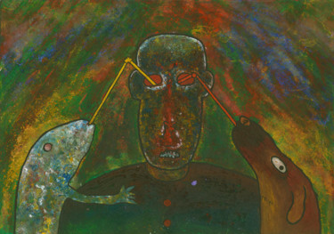 Peinture intitulée ""Питомцы пожирают х…" par Denis Aleksandrovich, Œuvre d'art originale, Gouache