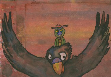 Pintura intitulada ""Полёт на закате"" por Denis Aleksandrovich, Obras de arte originais, Guache