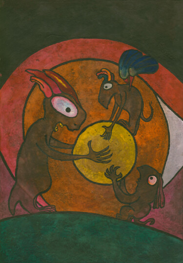 Pittura intitolato ""Похищение луны"" da Denis Aleksandrovich, Opera d'arte originale, Gouache