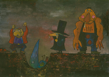 Peinture intitulée ""Похороны попугая"" par Denis Aleksandrovich, Œuvre d'art originale, Gouache