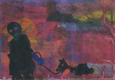 Schilderij getiteld ""Призрак и его соба…" door Denis Aleksandrovich, Origineel Kunstwerk, Gouache