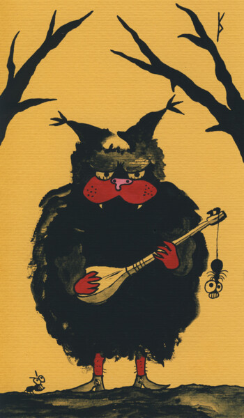 Malerei mit dem Titel ""Вампир-музыкант не…" von Denis Aleksandrovich, Original-Kunstwerk, Gouache