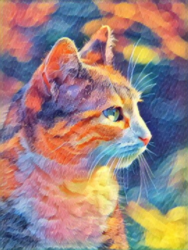Digital Arts titled "Cat Colorful" by Nooebstro, Original Artwork, Digital Painting