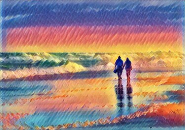 Digital Arts titled "Beach Colorful" by Nooebstro, Original Artwork, Digital Painting