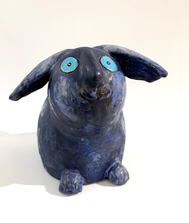 Sculpture titled "Blue Rabbit" by Nora Blazeviciute, Original Artwork, Ceramics