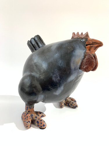 Sculpture titled "Black Chicken" by Nora Blazeviciute, Original Artwork, Ceramics