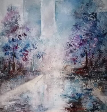 Pittura intitolato "Il bosco blu" da Nora Ferriani, Opera d'arte originale, Olio