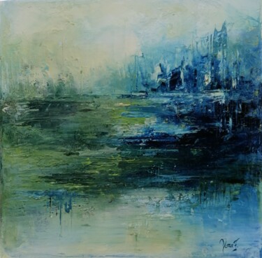 Pintura intitulada "Emozione verde blu" por Nora Ferriani, Obras de arte originais, Óleo