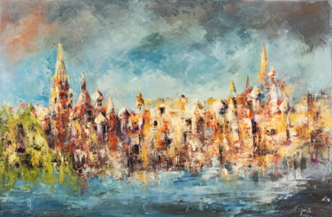 Pittura intitolato "città lontane" da Nora Ferriani, Opera d'arte originale, Olio