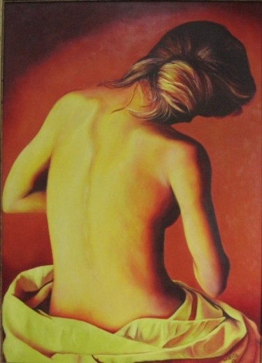 Painting titled "Dandote la espalda" by Nora Mulatero, Original Artwork, Oil
